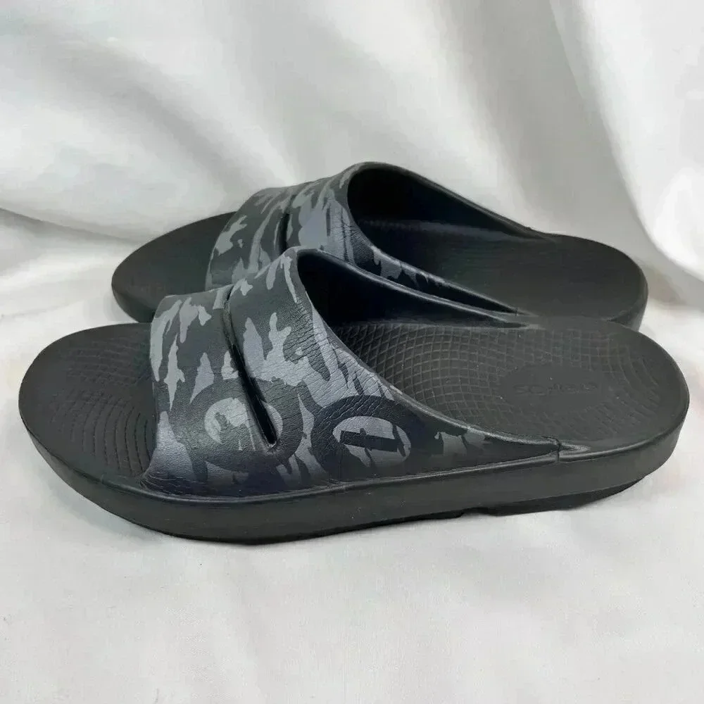 OOFOS OOahh Sport Flex Slides Size M9/W11 Camo Gray Black Athleisure